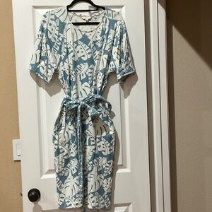 Boden Blue and White Leaf Print Dress